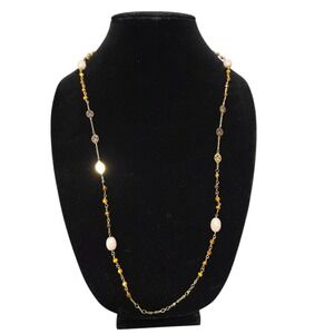 Beaded Necklace Gold Chain Tiger Eye Stone Accent Long Fashion Jewelry